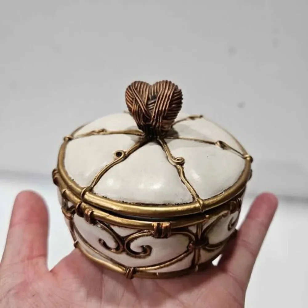 White Gold Copper colored Heart Trinket Box